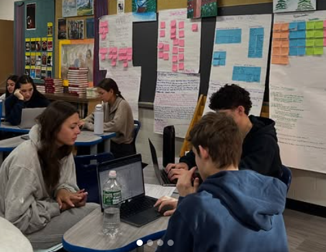 Global Scholars teams meeting in small groups to share research and receive feedback
